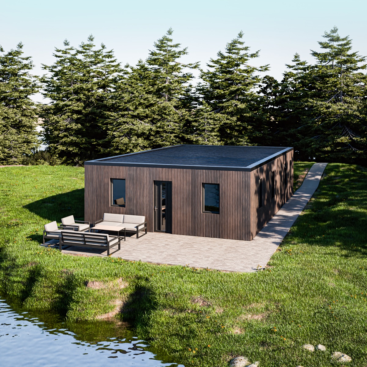 Structor 100 exterieur, plat dak, houten gevelbekleding