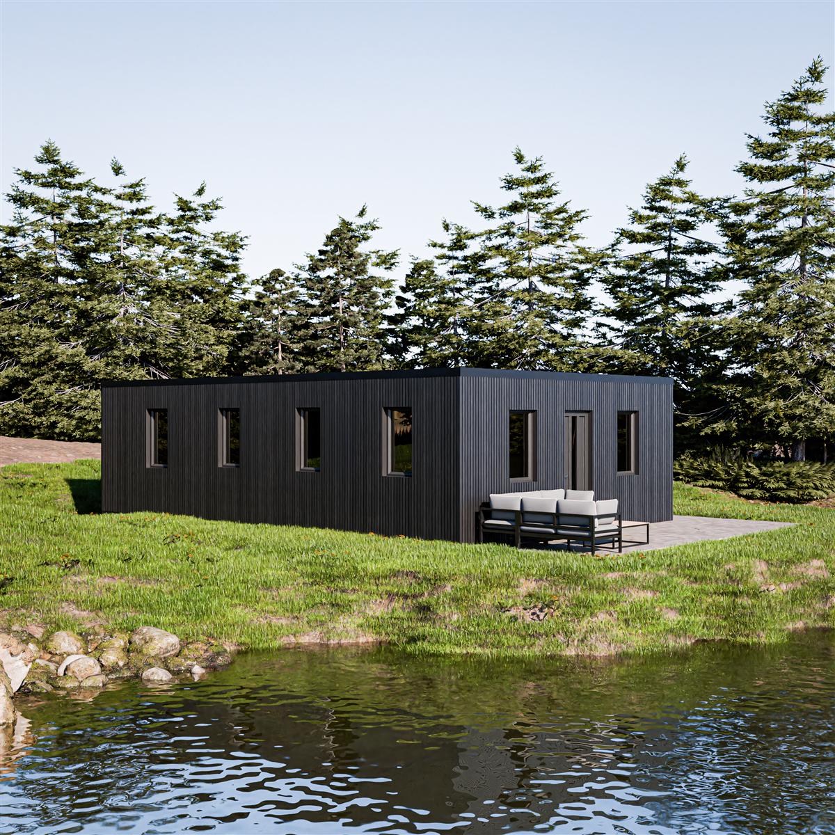 Structor 75 exterieur in de schemering aan het water